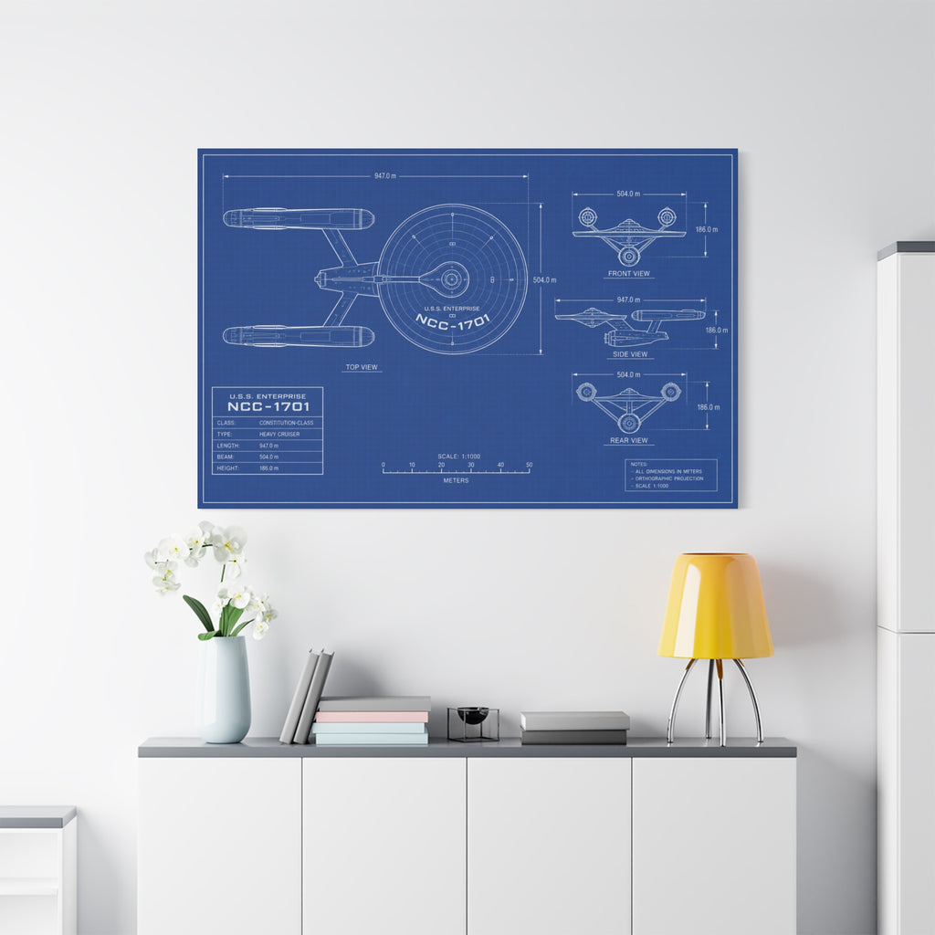 Starship Blueprint Canvas Art Matte Stretched 1.25"