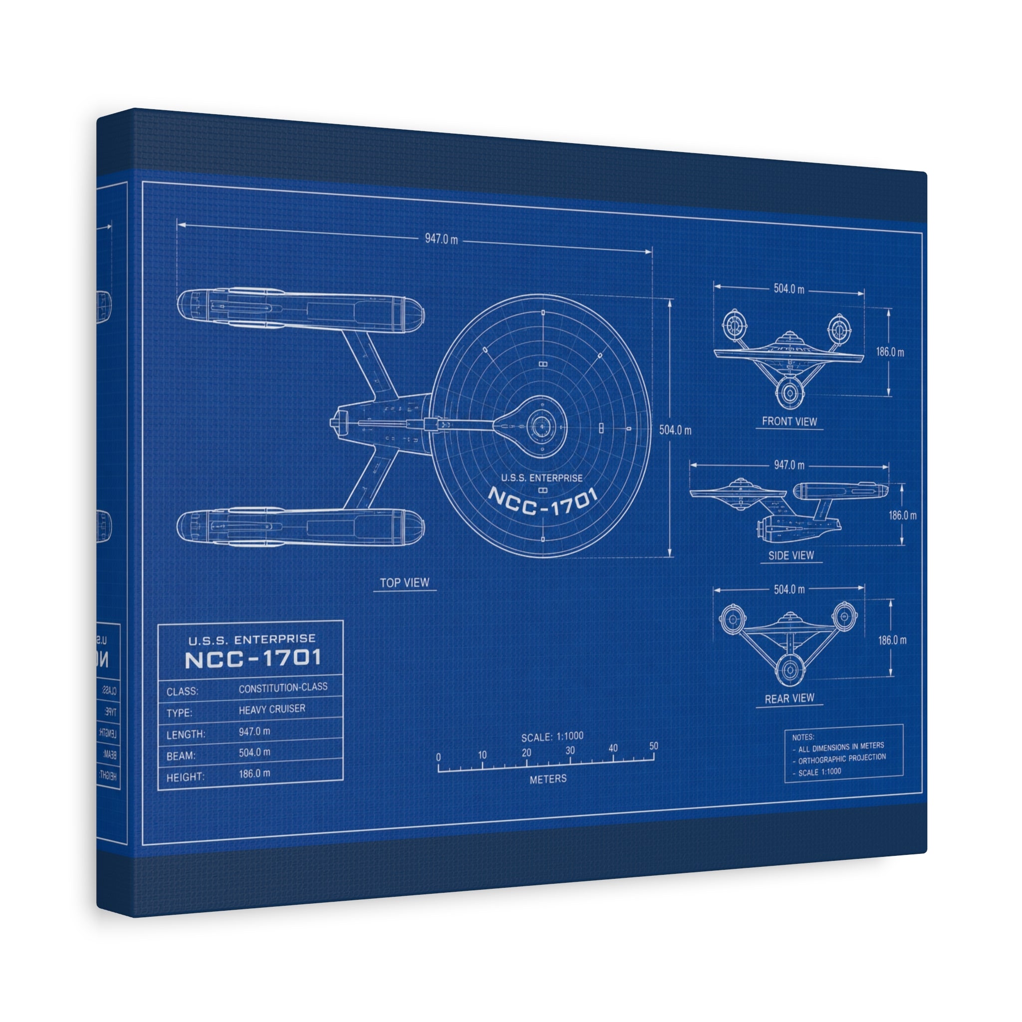 Starship Blueprint Canvas Art Matte Stretched 1.25"