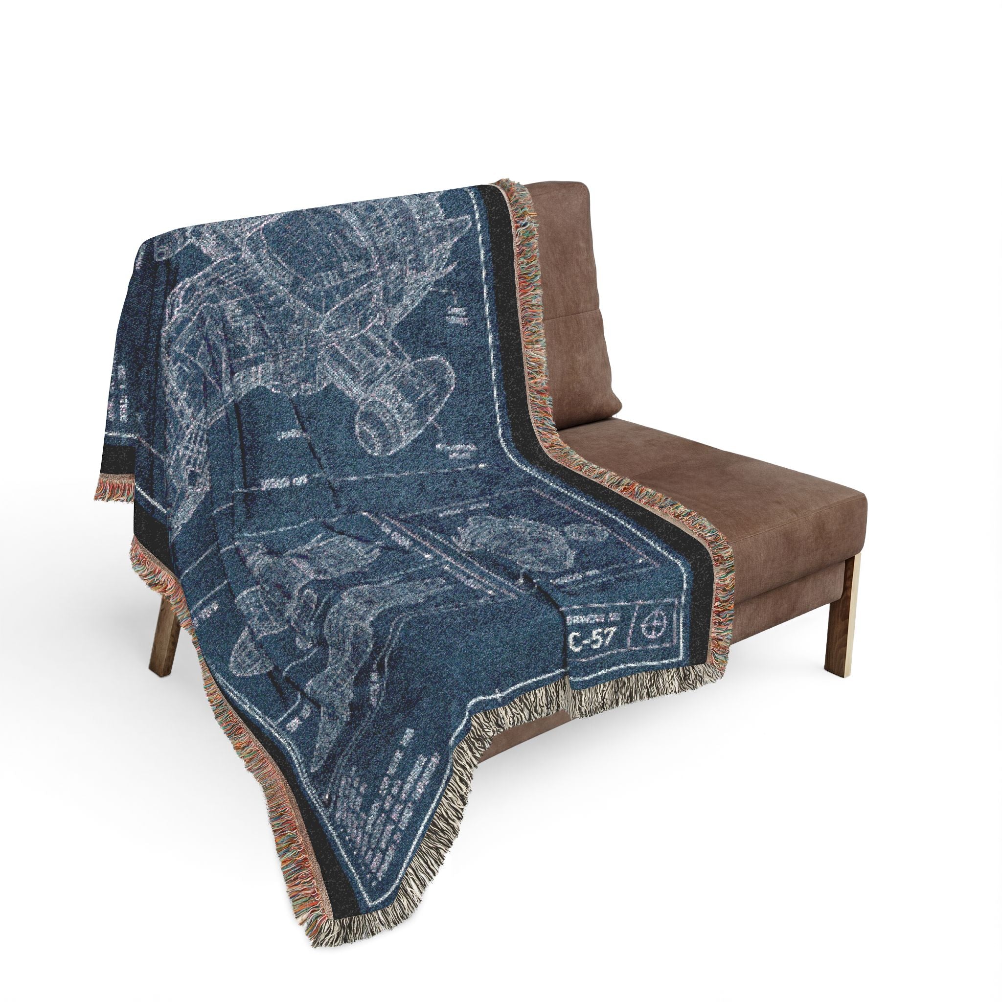 Blueprint Spaceship Woven Blanket - Sci‑Fi Starship Design Throw