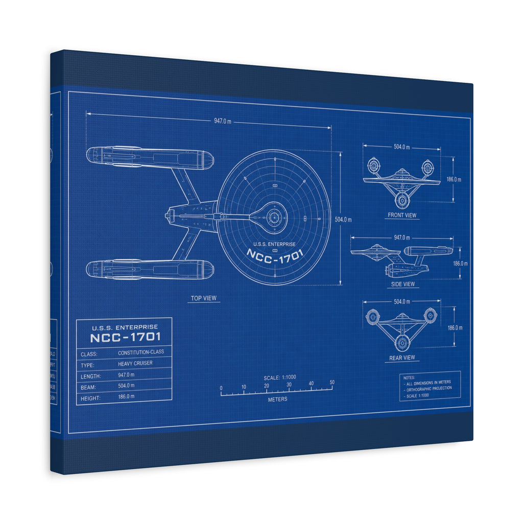 Starship Blueprint Canvas Art Matte Stretched 1.25"