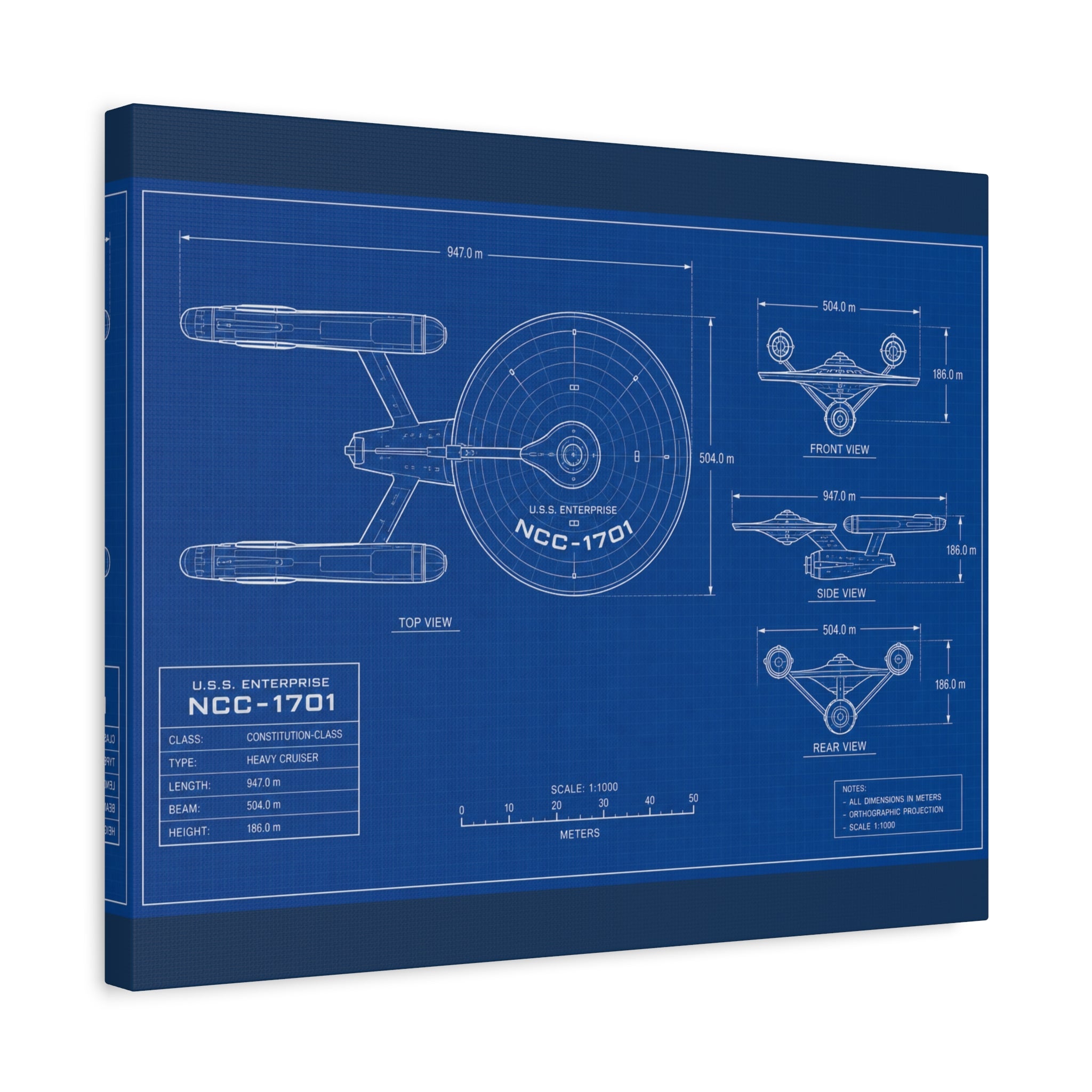 Starship Blueprint Canvas Art Matte Stretched 1.25"