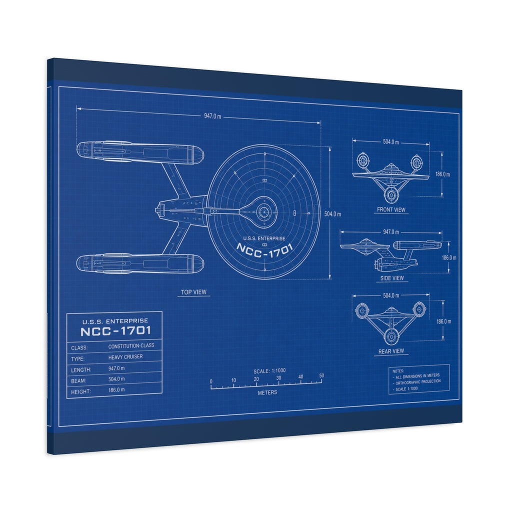 Starship Blueprint Canvas Art Matte Stretched 1.25"