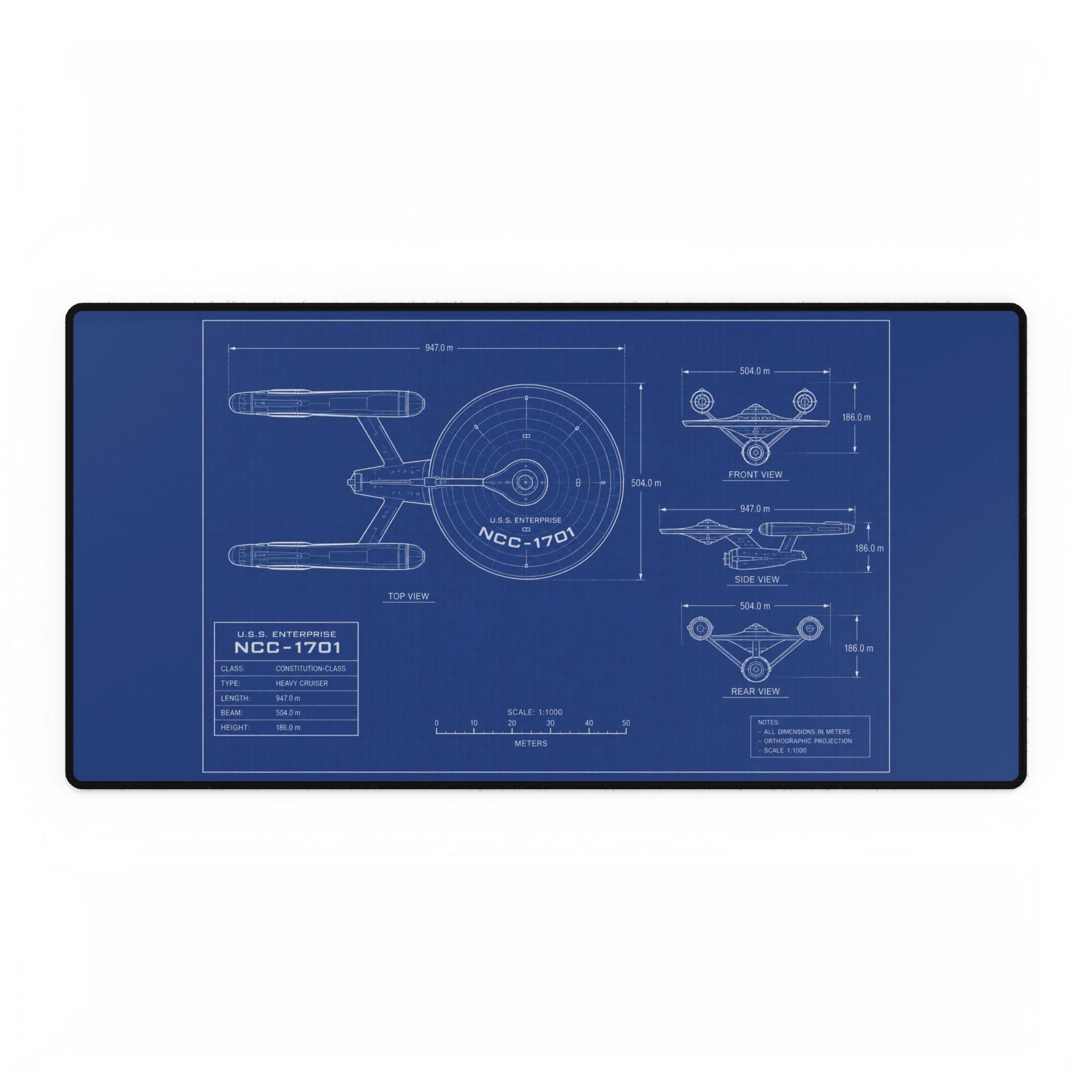 Starship Blueprint Desk Mat — NCC-1701 Engineering Mousepad