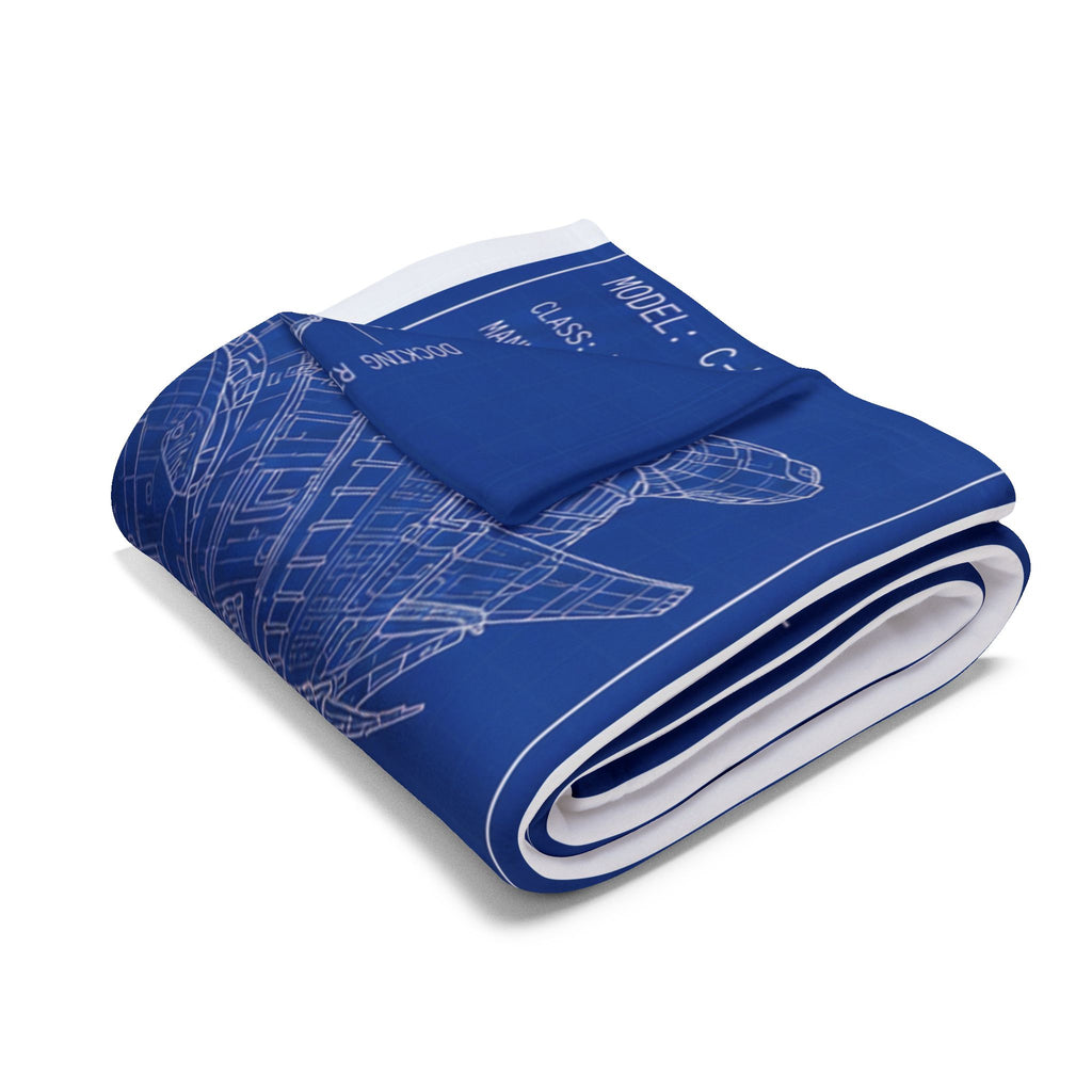 Blueprint Spaceship Fleece Blanket — Retro Sci‑Fi Ship Diagram Throw