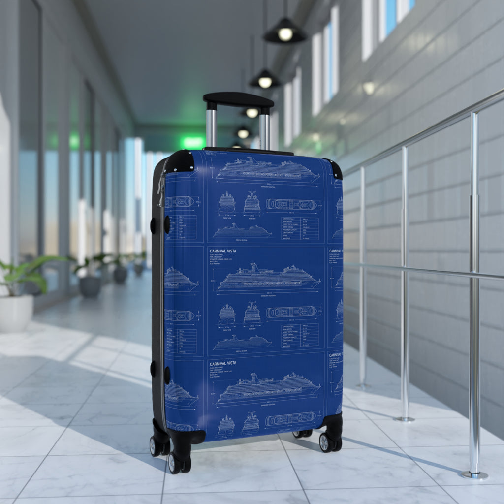 Cruise Ship Blueprint Suitcase Cover — Nautical Travel Luggage Protector