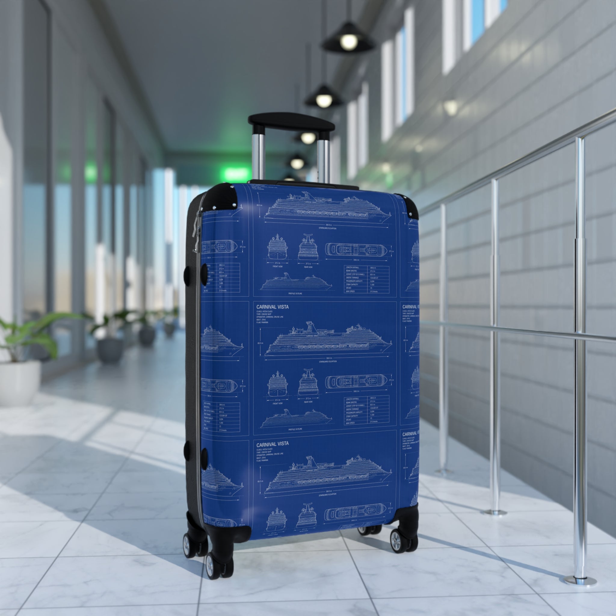 Cruise Ship Blueprint Suitcase Cover — Nautical Travel Luggage Protector