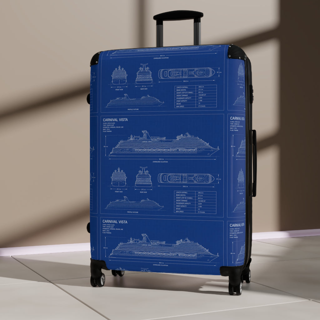 Cruise Ship Blueprint Suitcase Cover — Nautical Travel Luggage Protector