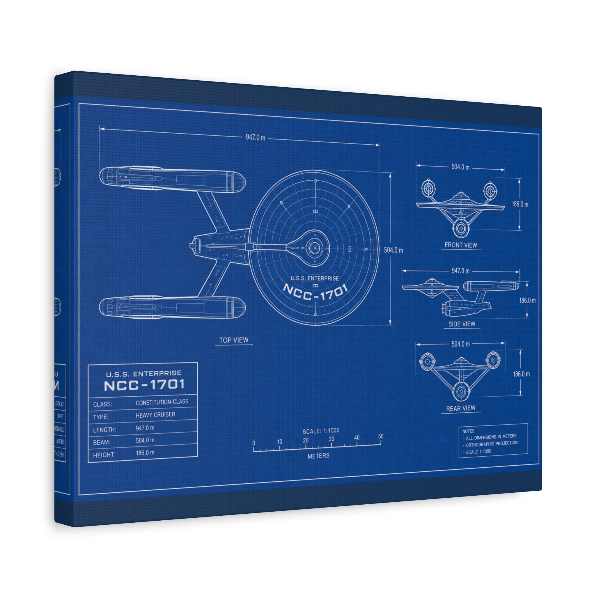 Starship Blueprint Canvas Art Matte Stretched 1.25"