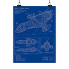 Blueprint Spaceship Poster — Matte Vertical Sci‑Fi Wall Art