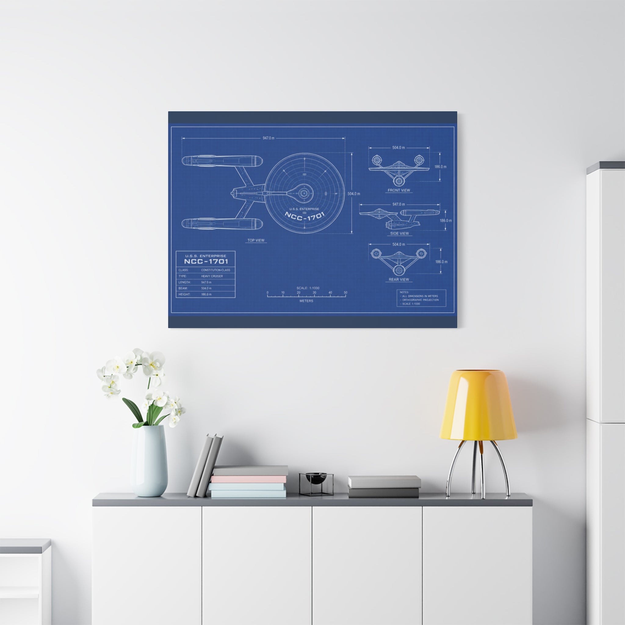 Starship Blueprint Canvas Art Matte Stretched 1.25"
