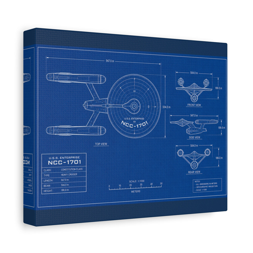 Starship Blueprint Canvas Art Matte Stretched 1.25"