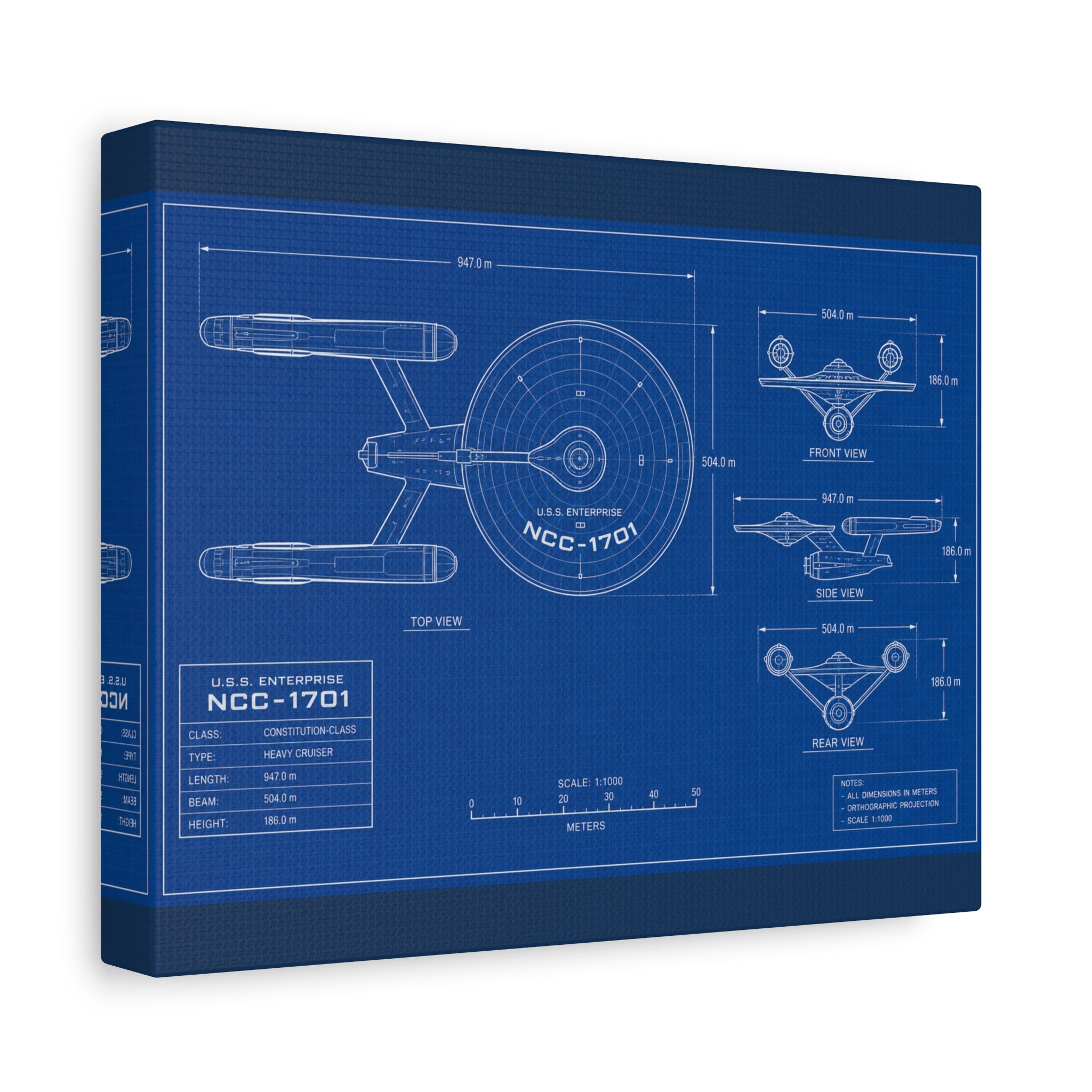 Starship Blueprint Canvas Art Matte Stretched 1.25"