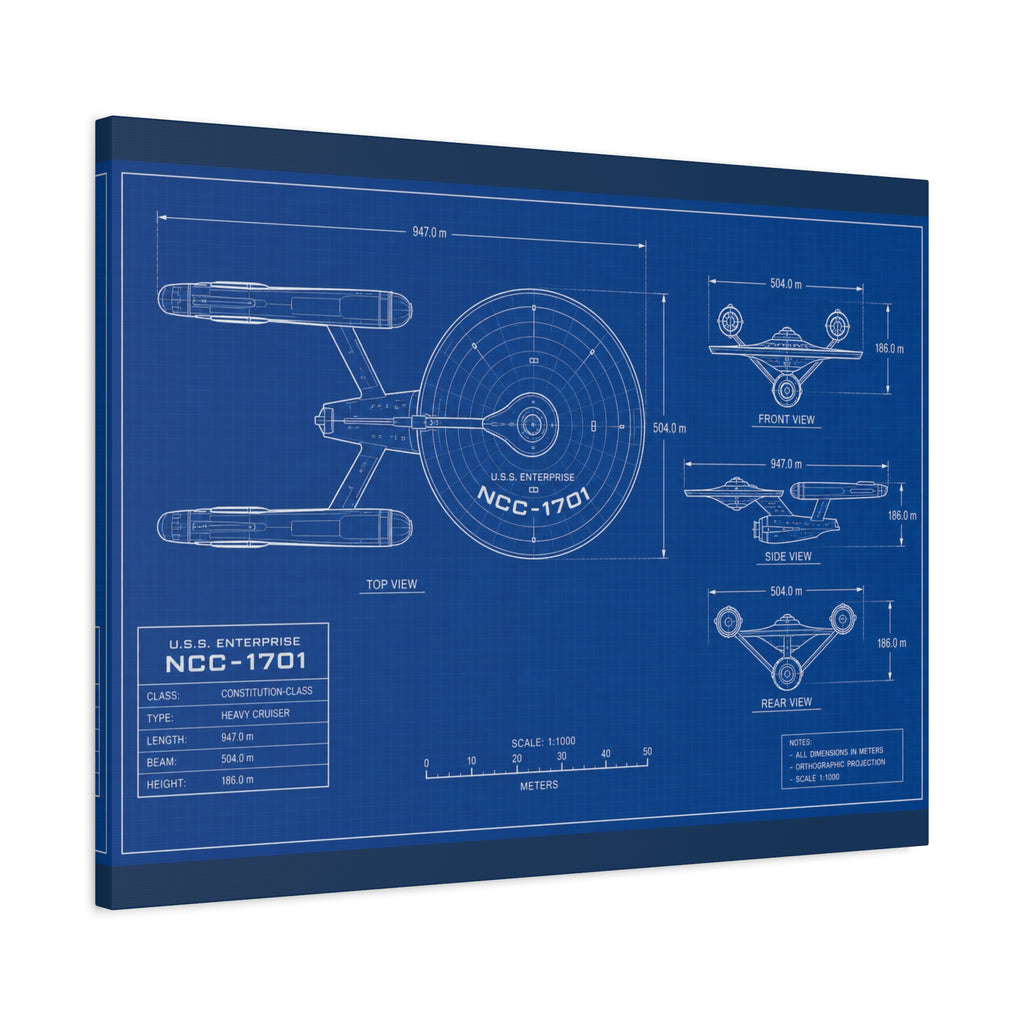 Starship Blueprint Canvas Art Matte Stretched 1.25"